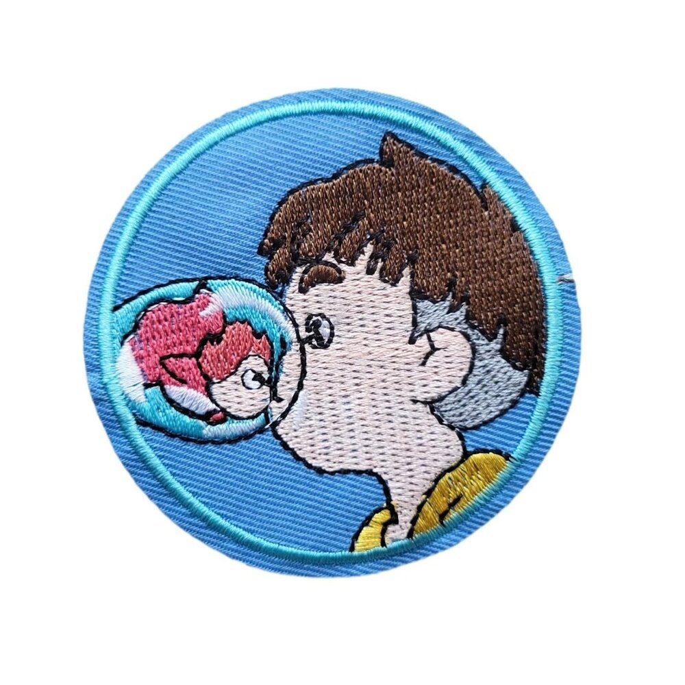 3/$15: Ponyo Studio Ghibli Movie Sosuke Kiss Round Embroidered Iron On Patch